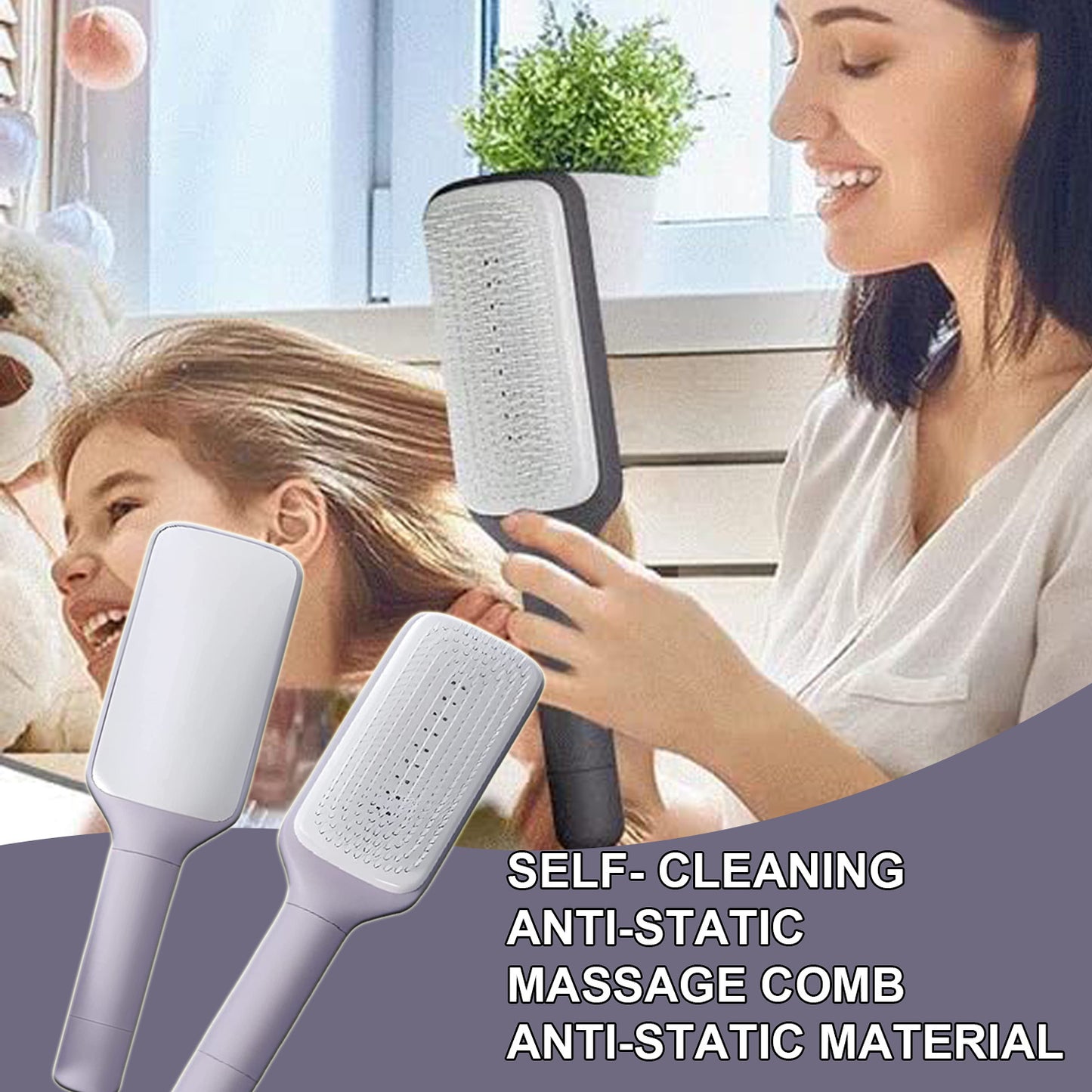 Brosse à cheveux 4 en 1 auto-nettoyante